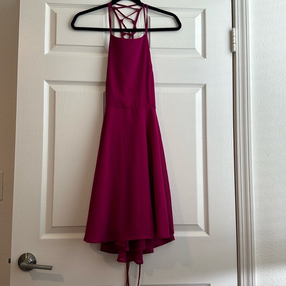 Lulus Magenta Lace-up Back Halter Dress